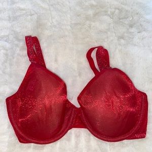 VICTORIA'S SECRET Lined Perfect Coverage Bra Shimmer Sparkle Underwired Red  32D